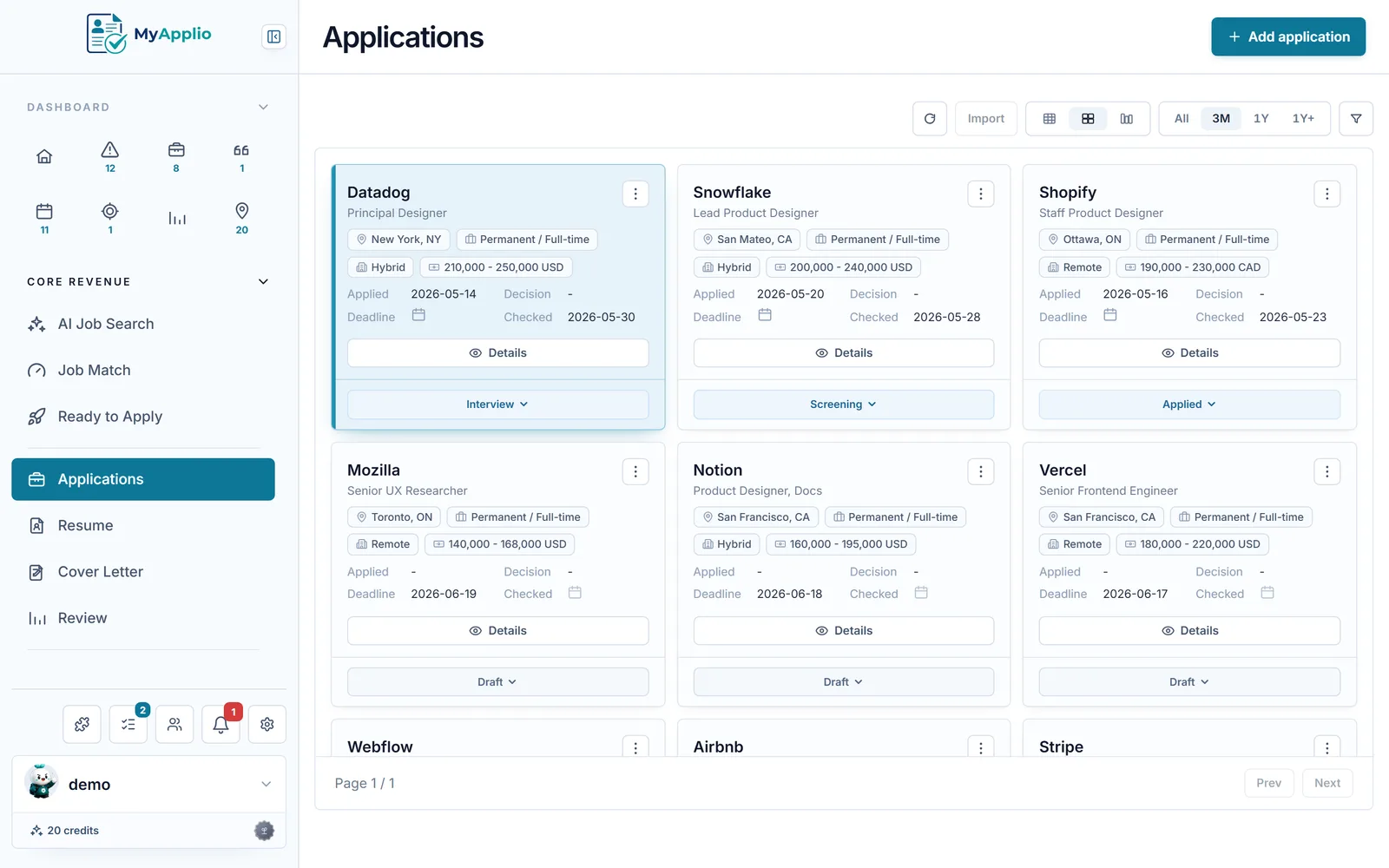 Suivi des candidatures dans MyApplio