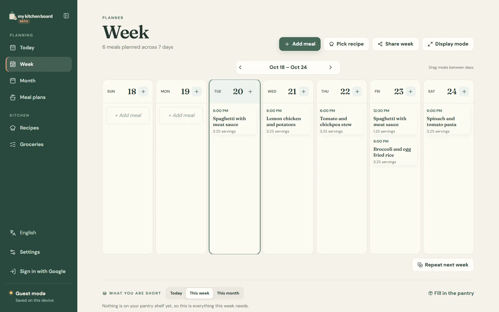 Planificateur de la semaine My Kitchen Board